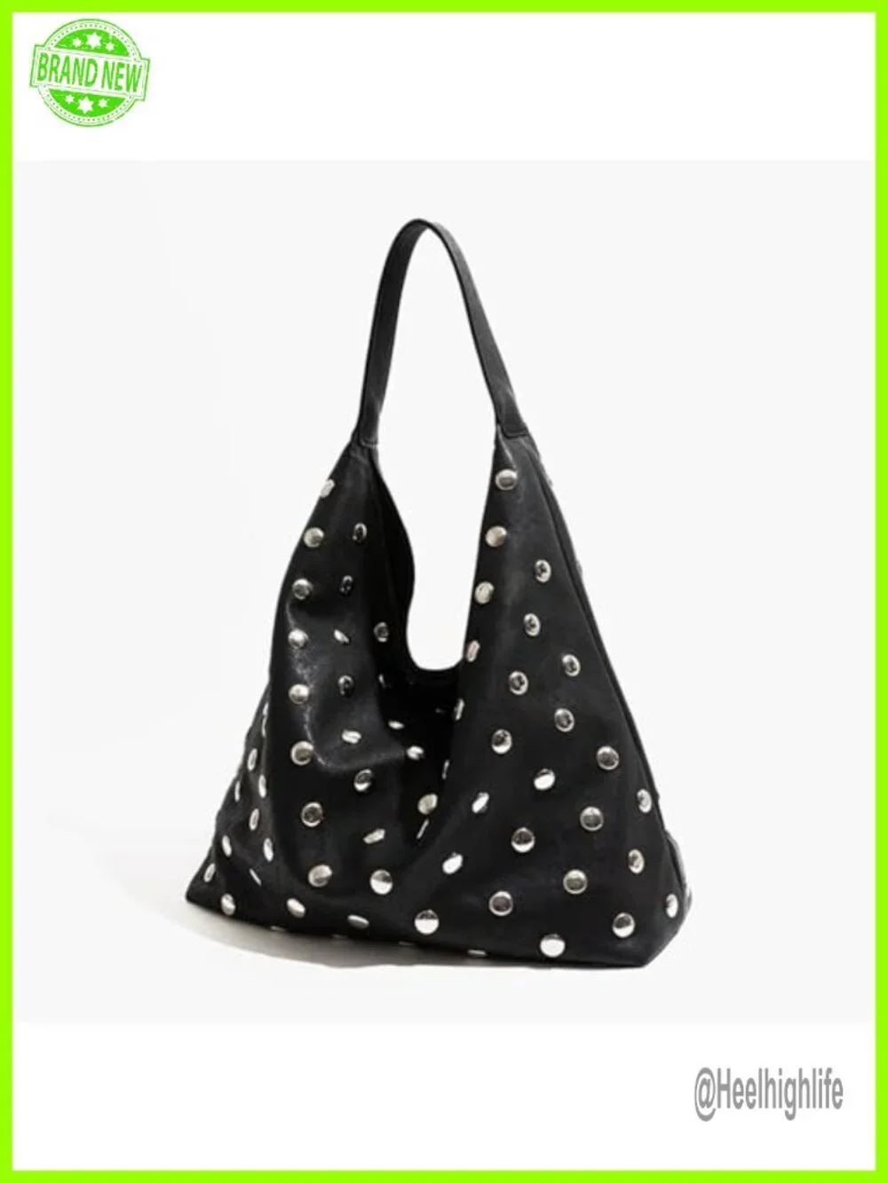 Studded Hobo Bag for Women Vegan Leather Slouchy Shoulder Handbag Tote
